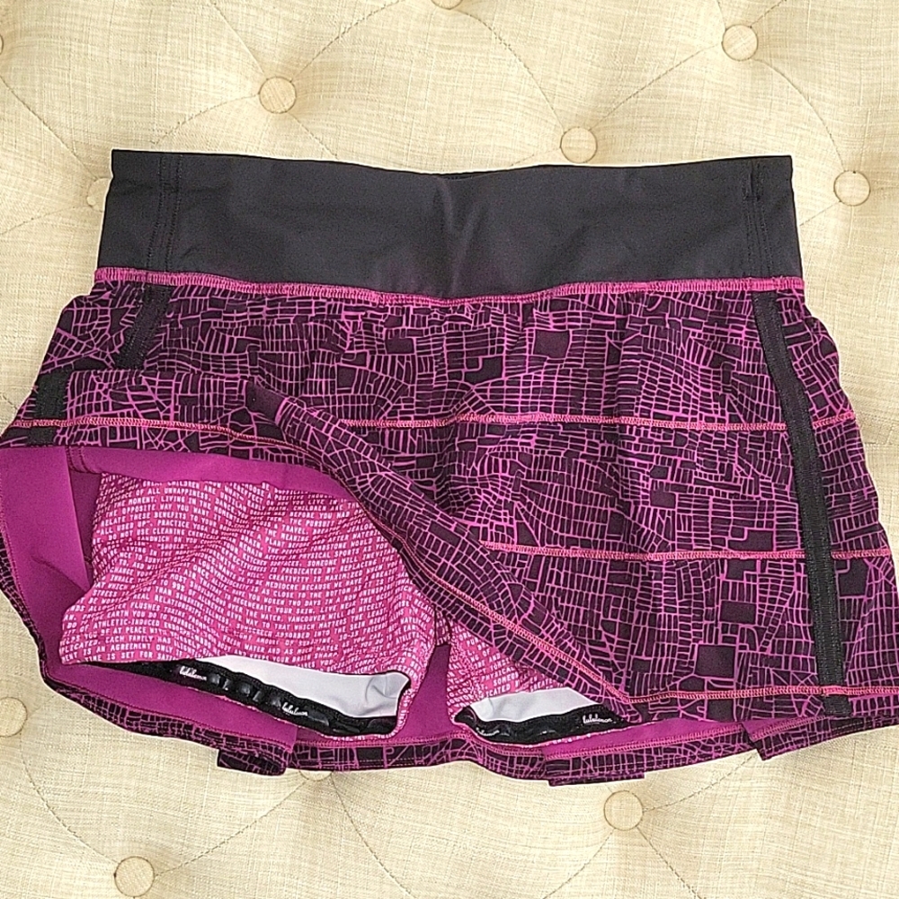 Lululemon Seawheeze Pace Rival Skirt II sz 6 grid map regal plum purple black